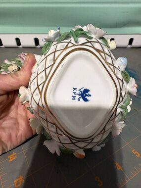 KPM Berlin White Porcelain Floral Basket with Gold Trim